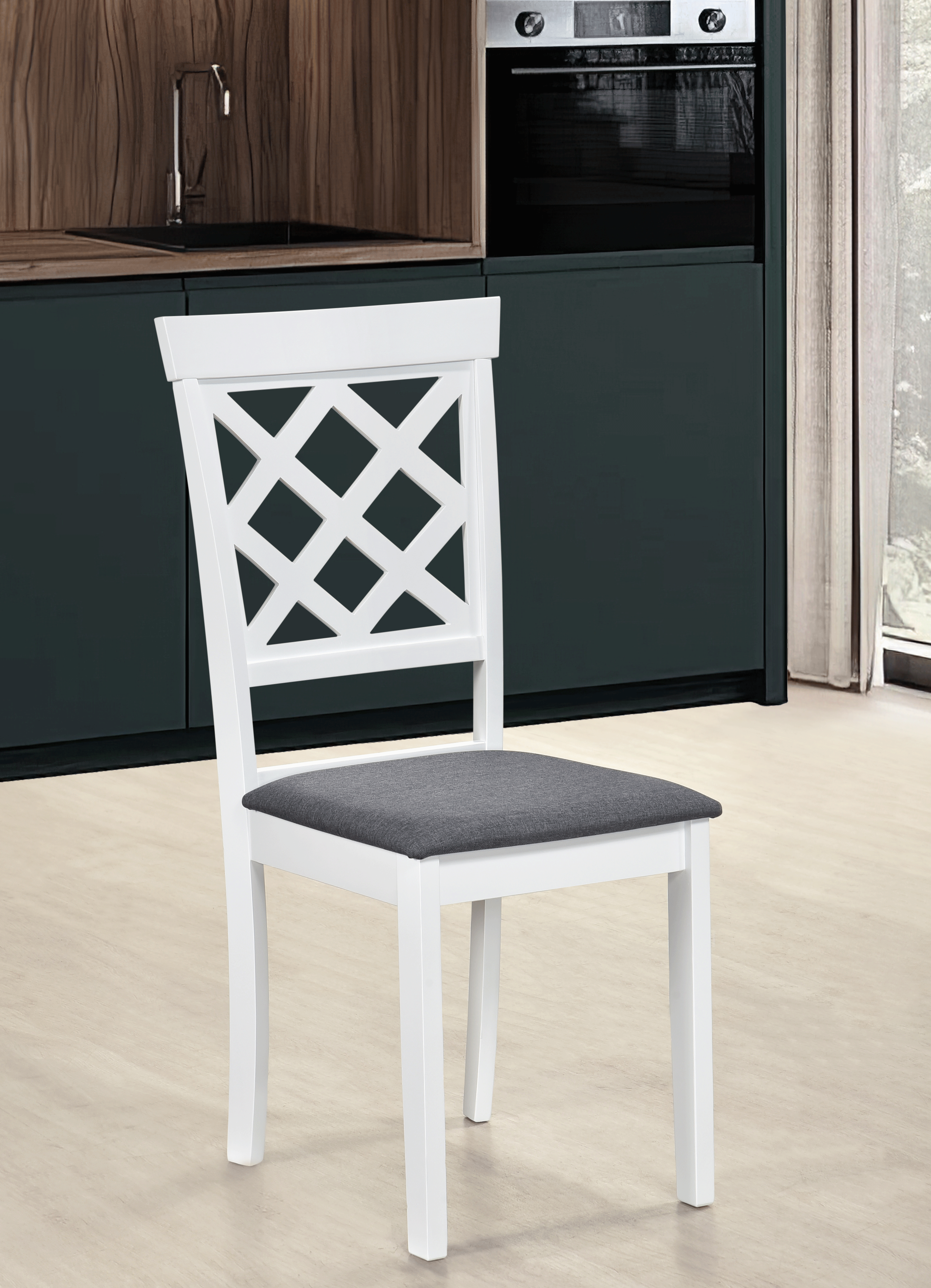 Scaun de living si bucatarie din lemn masiv Vienna, tapiterie stofa,100 kg, 94x49x40 cm, alb/gri [2]