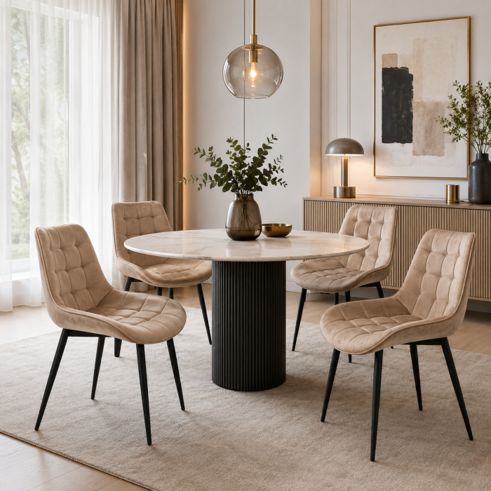 Scaun de living si bucatarie Gloria FDC 20, catifea, cadru metalic, 90 kg, 87x54x44 cm, bej [4]