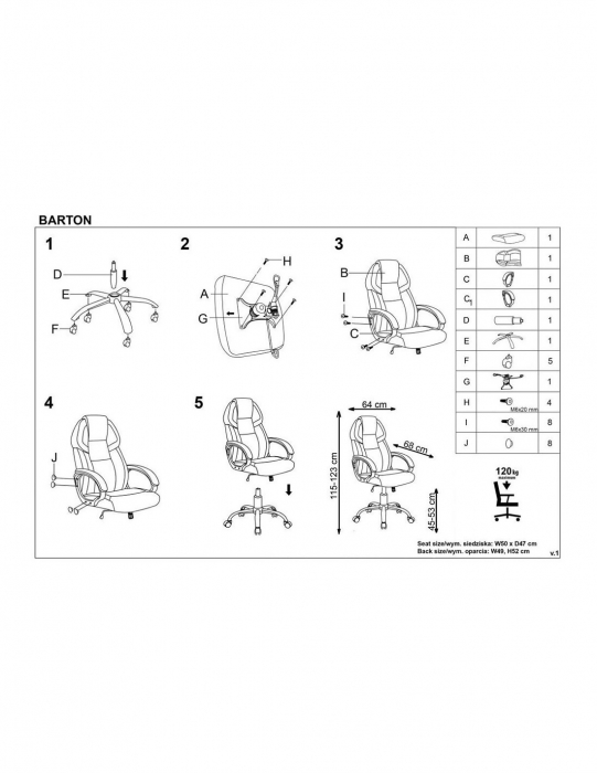 Scaun directorial HM Barton alb - negru [10]