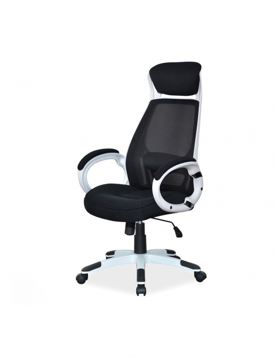 Scaun directorial mesh SL Q409 alb-negru cu suport lombar si tetiera reglabila [2]