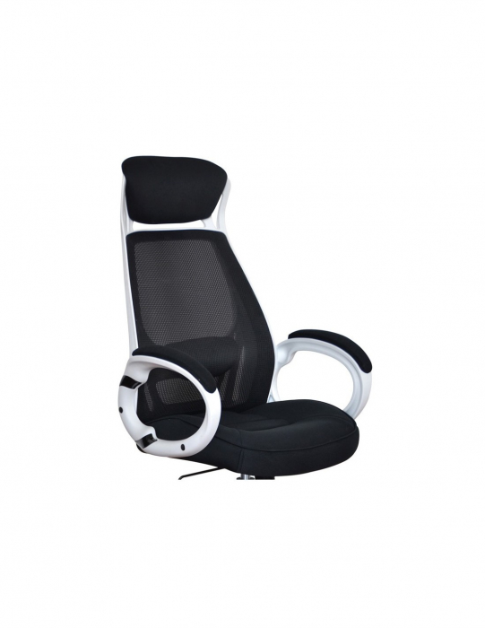 Scaun directorial mesh SL Q409 alb-negru cu suport lombar si tetiera reglabila [3]