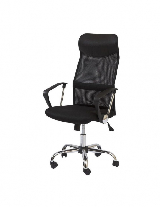 Scaun directorial SL Q025 negru cu spatar din mesh si baza cromata [2]
