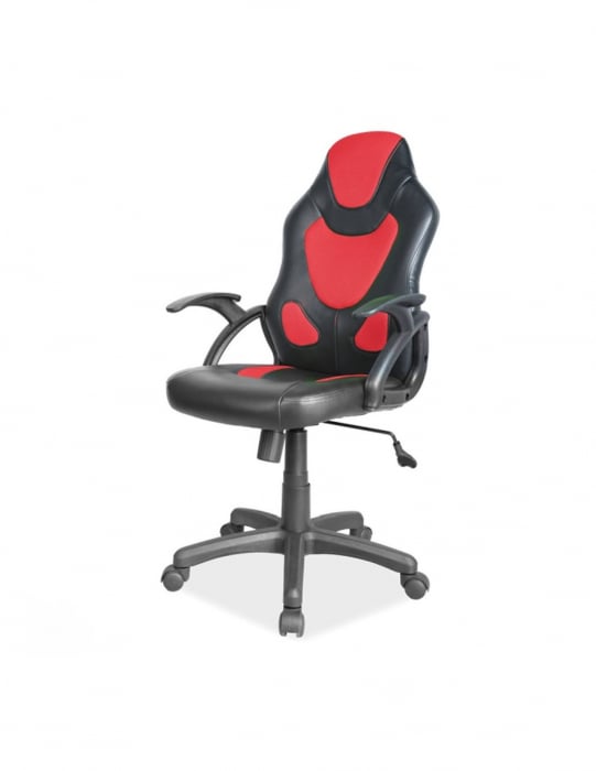 Scaun directorial ergonomic SL Q100, negru cu rosu, din piele ecologica si mesh [2]