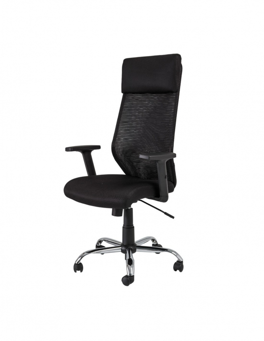 Scaun directorial negru SL Q211 cu spatar din mesh si baza cromata [4]