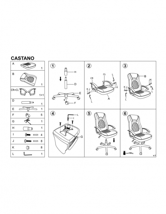 Scaun gaming HM Castano gri cu negru, cu detaliu romburi pe spatar si sezut [10]