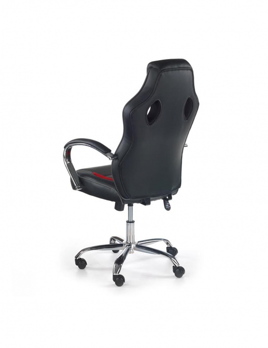 Scaun de gaming HM Scroll negru, rosu si gri, cu baza metalica cromata si roti [5]