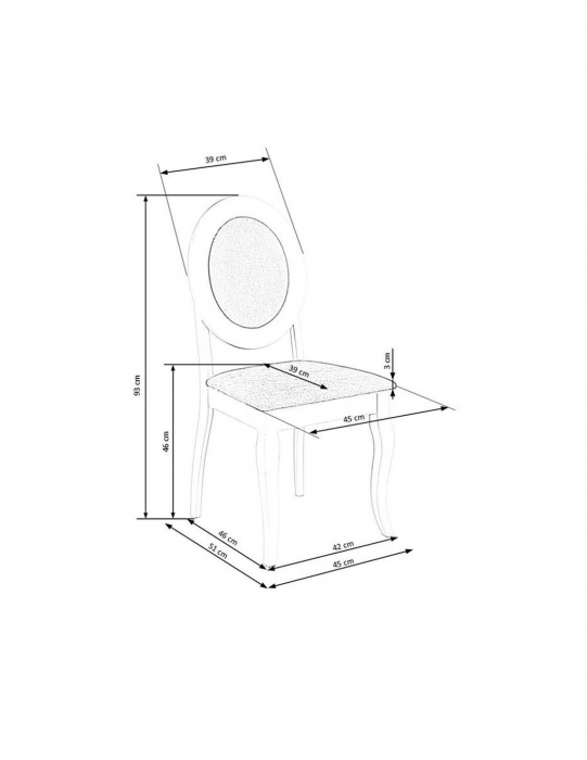 Scaun living HM Barock alb cu tapiterie gri pe fundal alb [7]