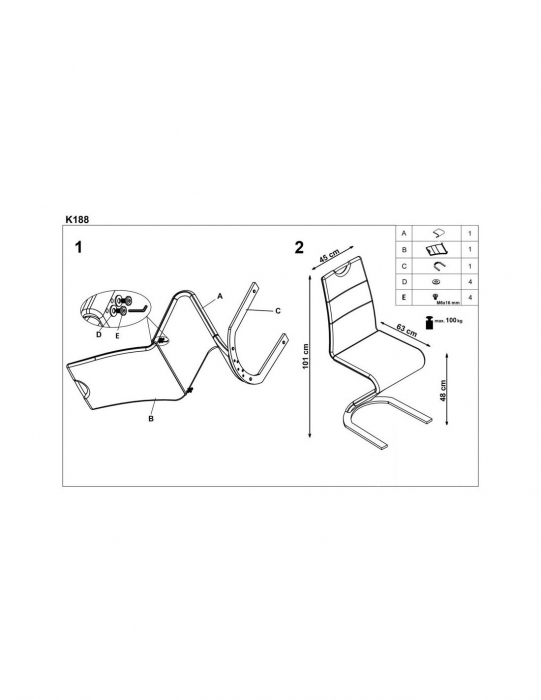 Scaun living K188 alb, piele ecologica, structura metalica [2]