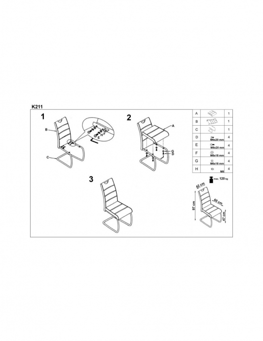 Scaun living K211 alb piele ecologica picioare metal [3]