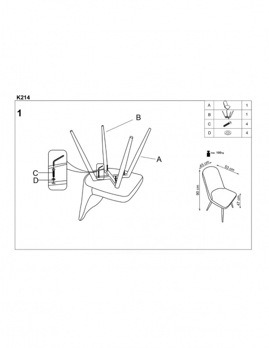 Scaun living HM K214 bej-gri cu picioare metalice finisaj lemn [4]