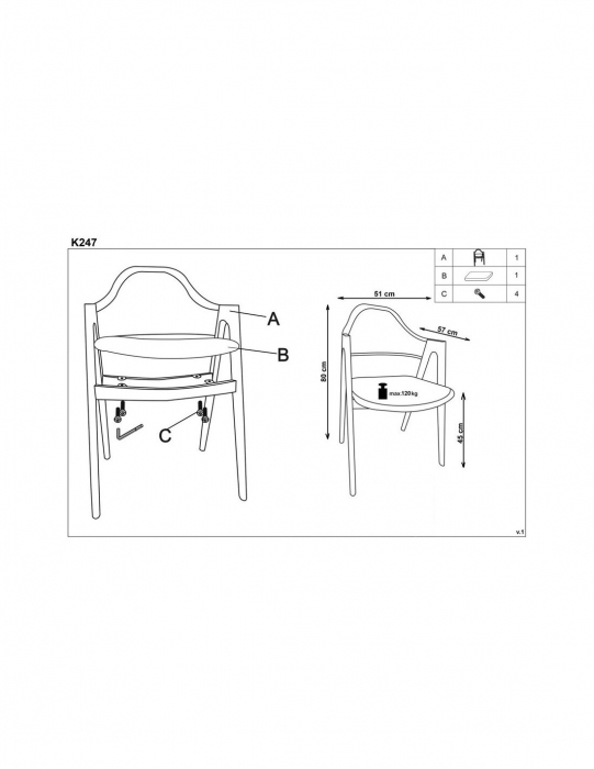 Scaun living HM K247 gri piele ecologica cu picioare metalice imitație lemn [5]