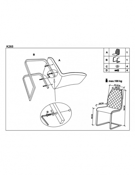 Scaun living HM K265 maro, piele ecologica matlasata, picioare metalice [9]