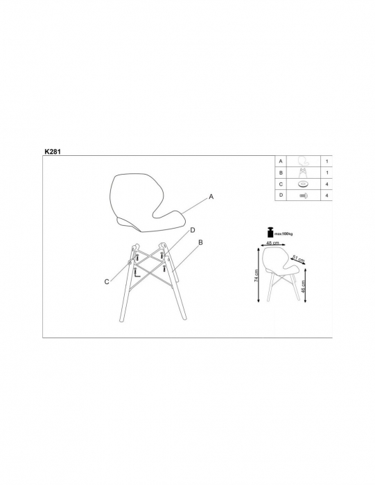 Scaun living alb piele ecologica picioare lemn K281 [6]