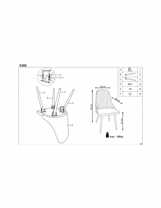 Scaun de living HM K285 gri deschis cu picioare metalice conice [4]