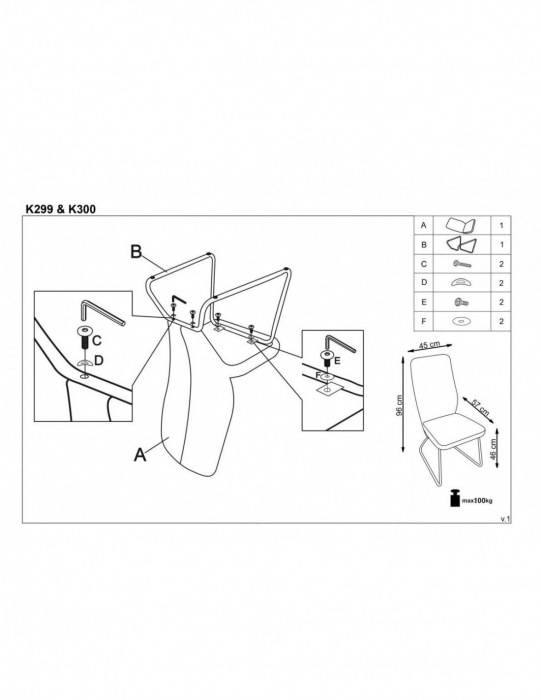 Scaun living HM K300 alb-gri cu spătar ergonomic [4]