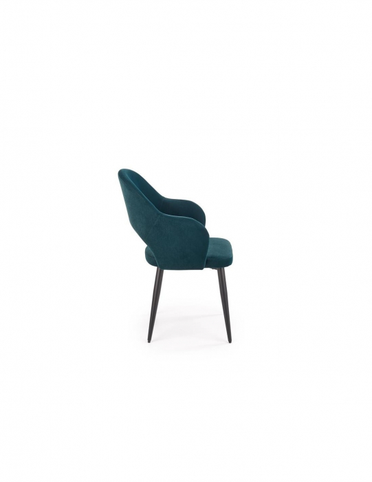 Scaun de living HM K364, verde, cu picioare negre, din metal și stofă, design scandinav [3]