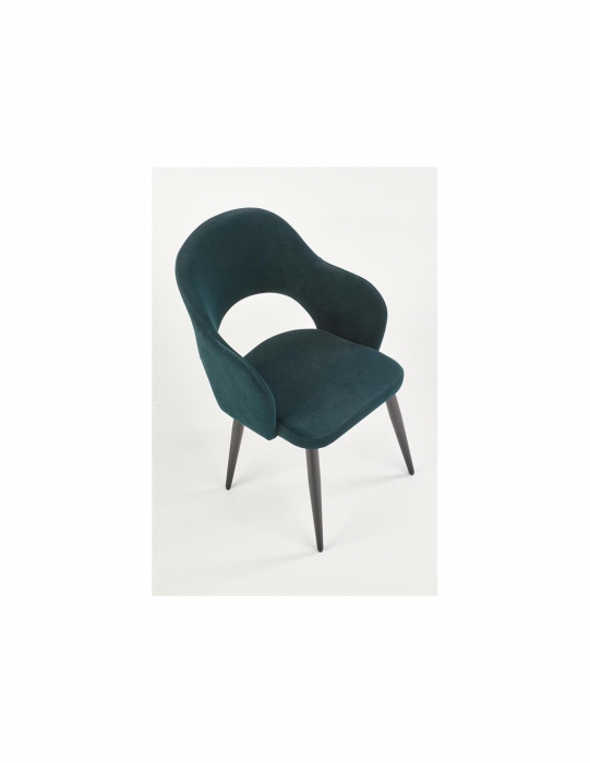 Scaun de living HM K364, verde, cu picioare negre, din metal și stofă, design scandinav [6]