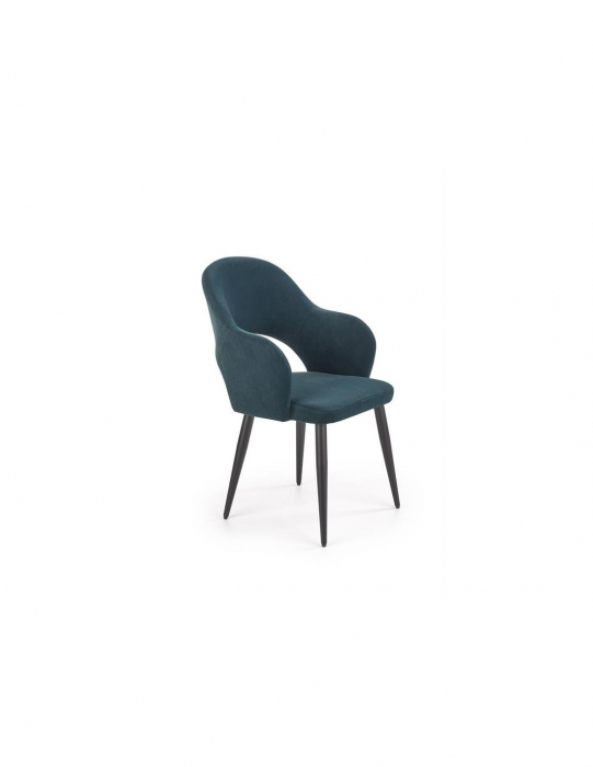 Scaun de living HM K364, verde, cu picioare negre, din metal și stofă, design scandinav [9]