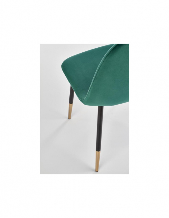 Scaun de living HM K379 verde, tapitat cu catifea, picioare metalice negre cu varfuri aurii [4]