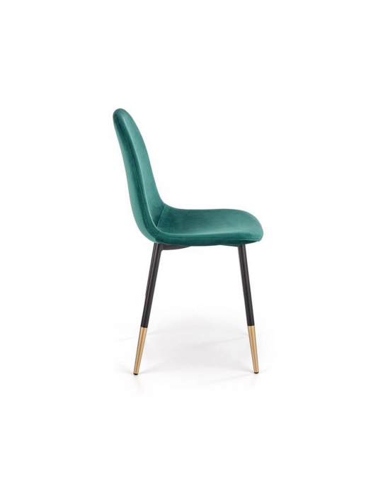 Scaun de living HM K379 verde, tapitat cu catifea, picioare metalice negre cu varfuri aurii [3]