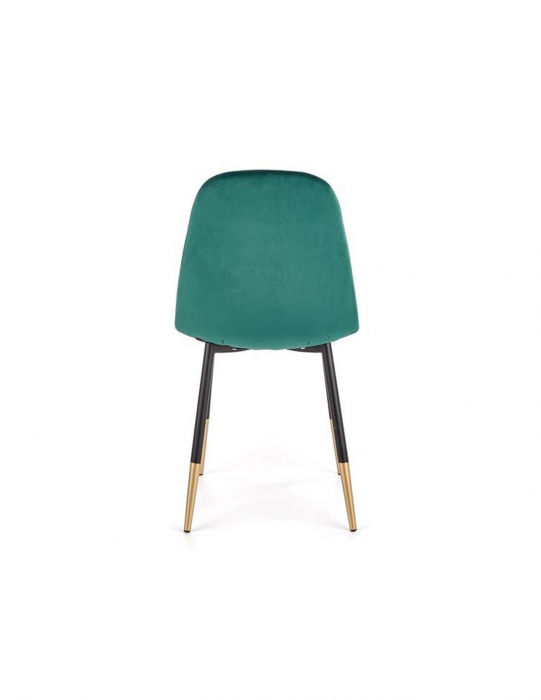 Scaun de living HM K379 verde, tapitat cu catifea, picioare metalice negre cu varfuri aurii [2]