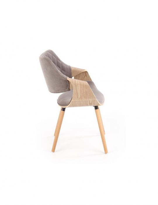Scaun living HM K396 gri cu picioare din lemn de stejar deschis [3]