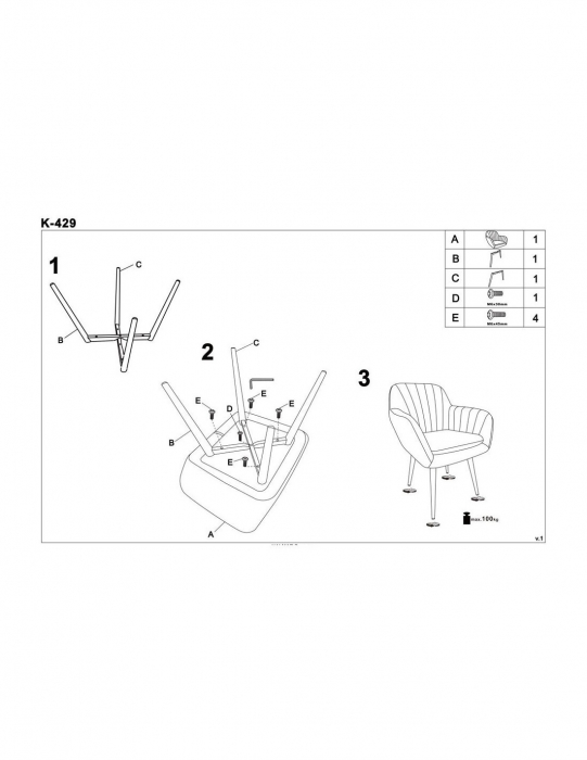 Scaun living HM K429 gri catifea cu picioare negre [4]