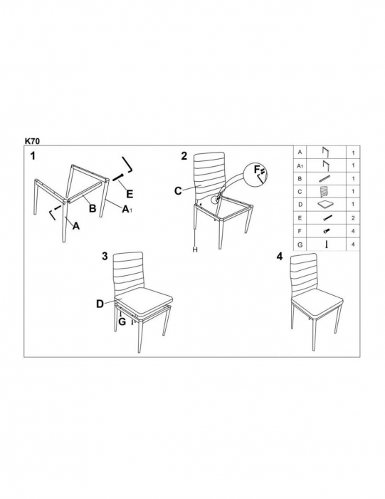 Scaun living HM K70 alb, piele ecologica, picioare metal cromat [2]