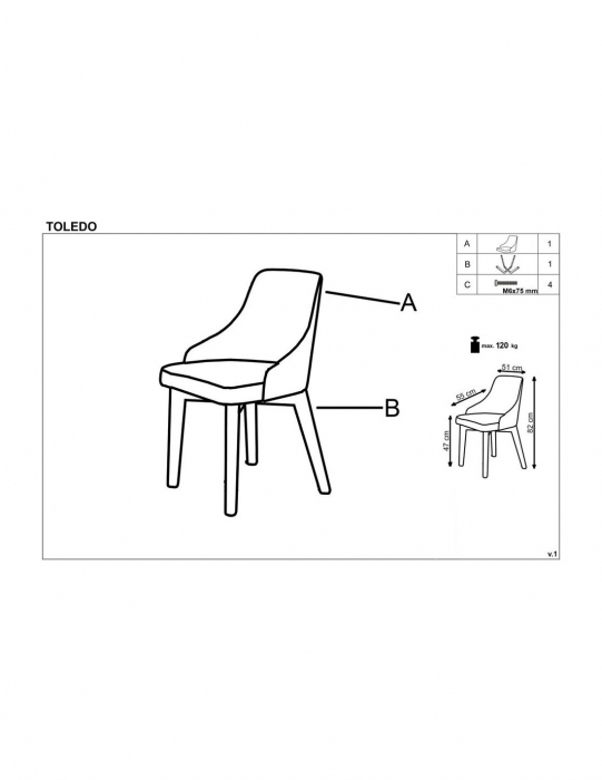 Scaun de living HM Toledo 2 crem cu picioare din lemn masiv [2]