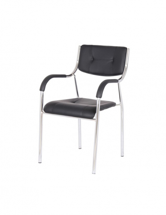 Scaun vizitator GN negru cu manere si cadru metalic cromat [2]