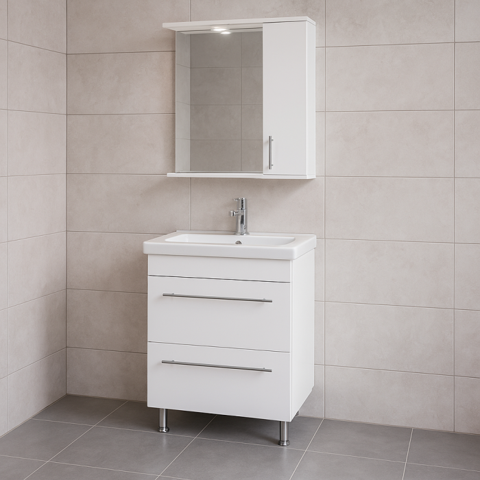 Set mobilier baie alb cu lavoar, oglinda LED si dulap lateral [1]