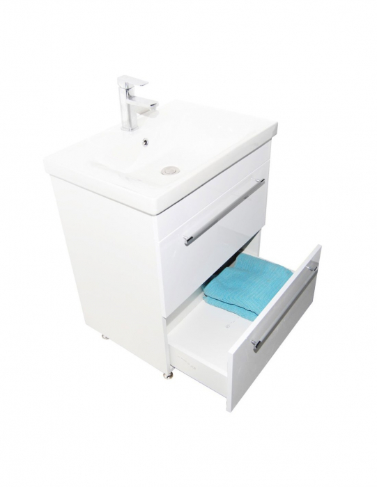 Set mobilier baie alb cu oglinda LED si lavoar [6]