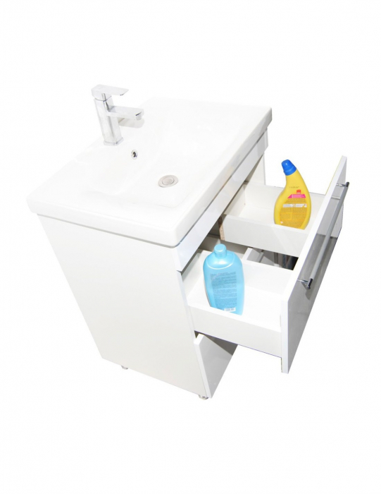 Set mobilier baie alb cu oglinda LED si lavoar [7]