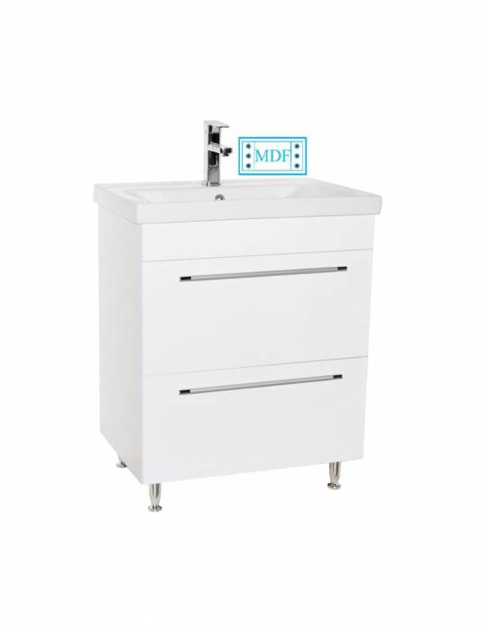 Set mobilier baie alb cu oglinda LED si lavoar [9]