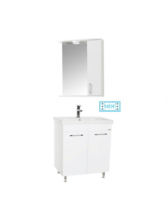 Set mobilier baie alb cu oglinda, lavoar si baza cu usi si picioare cromate [9]