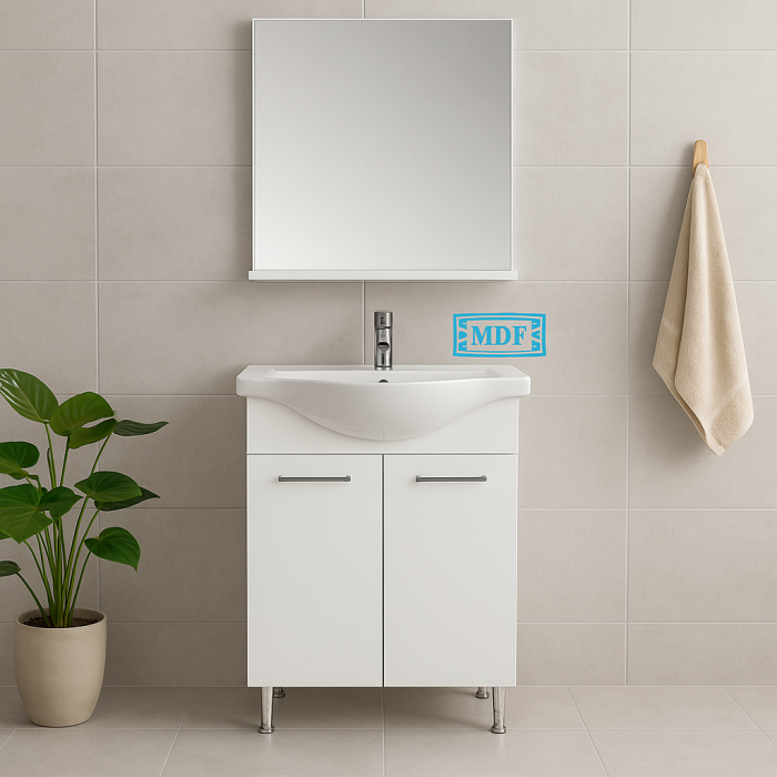 Set mobilier baie alb cu lavoar ceramic si oglinda [1]