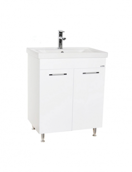 Set mobilier baie alb cu lavoar ceramic si oglinda cu iluminare LED [9]