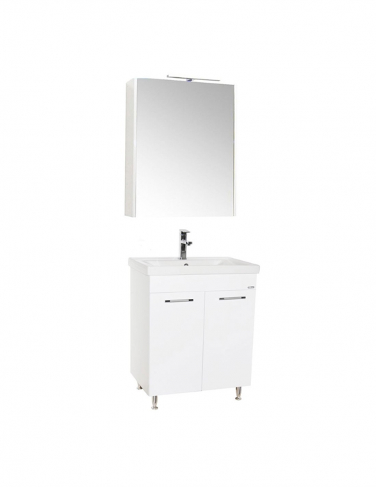 Set mobilier baie alb cu lavoar ceramic si oglinda cu iluminare LED [3]