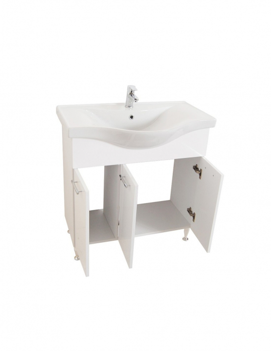 Set mobilier baie alb cu lavoar ceramic si oglinda cu poliță [5]
