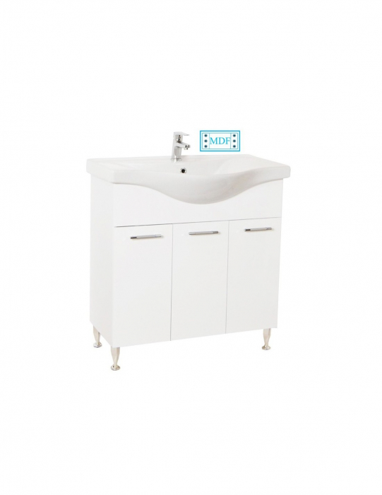 Set mobilier baie alb cu lavoar ceramic si oglinda cu poliță [6]