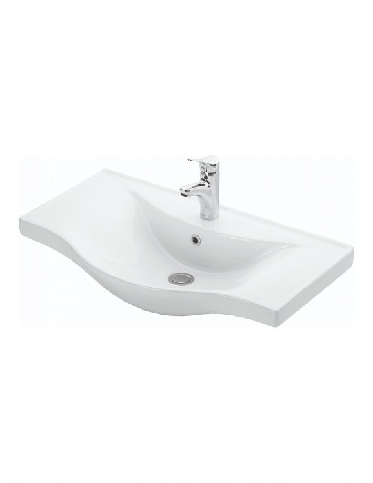 Set mobilier baie alb cu lavoar ceramic si oglinda cu poliță [3]