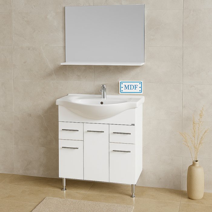 Set mobilier baie alb cu lavoar si oglinda suspendata [1]