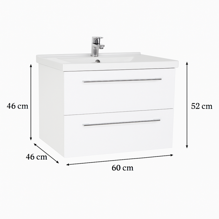 Set mobilier baie GN0541 cu lavoar si sertare, alb lucios, oglinda cu LED [6]