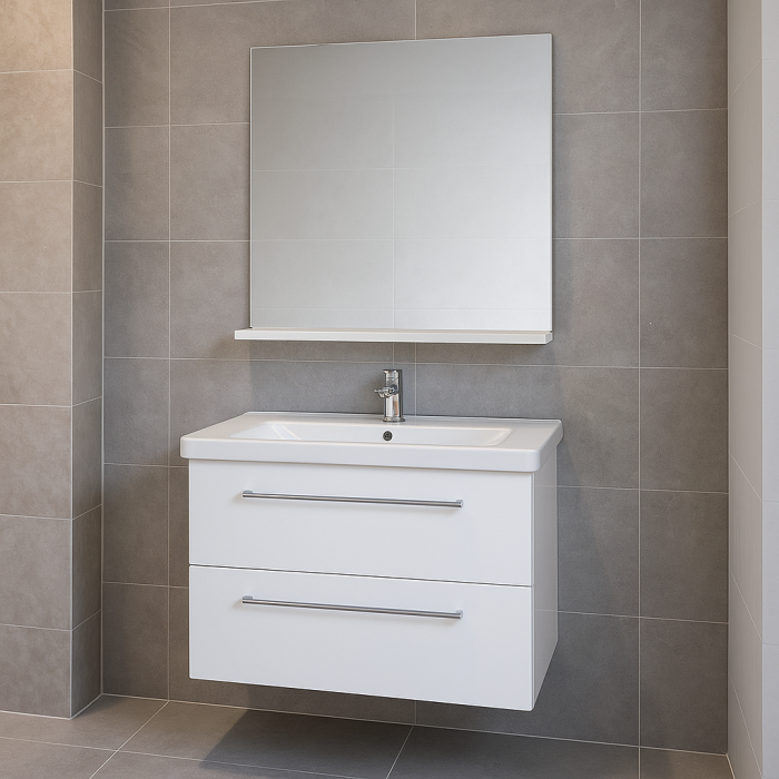 Set mobilier baie GN0541 alb lucios cu lavoar ceramic si oglinda cu polita [1]