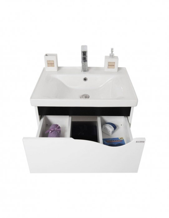 Set mobilier baie suspendat alb 70 cm cu dulap oglinda si lavoar [9]