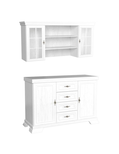 Set comoda living VM3 si vitrina VMN4 alb cu spatii de depozitare si usi vitrate [3]