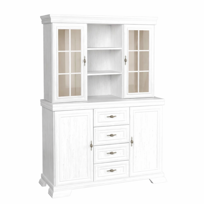 Set comoda living VM3 si vitrina VMN4 alb cu spatii de depozitare si usi vitrate [2]