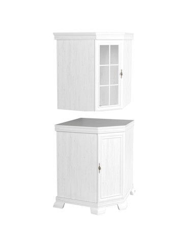 Set comoda si vitrina pentru colt VMN1 VMNN1 alb cu usa din sticla si manere aurii [3]