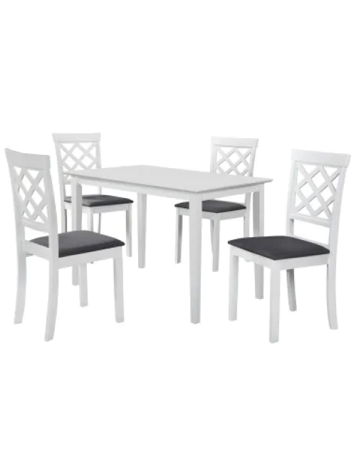 Set masă Bali cu 4 scaune Vienna, MDF & lemn masiv, alb [2]