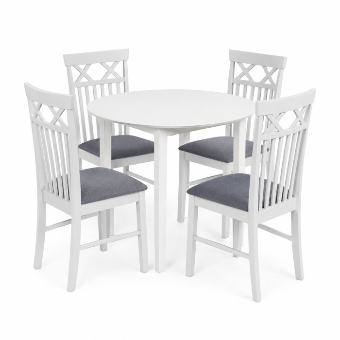 Set masa bucatarie Sophia, MDF, rotunda, 90x74 cm si 4 scaune Rebecca, tapiterie stofa,100 kg, 94x49x43.5 cm, alb/gri [2]